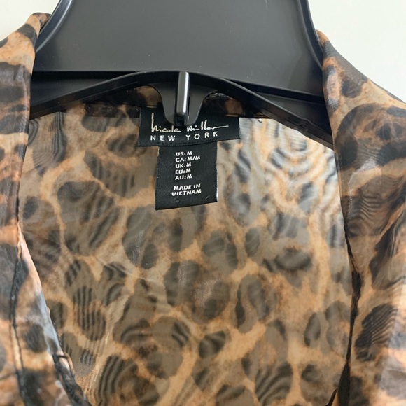 Nicole Miller Sheer Animal Print Button Up Blouse - Picture 3 of 3